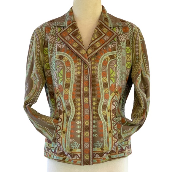 Coldwater Creek Southwestern Aztec Embroidered Fitted Collared Jacket ~ P10 - Picture 3 of 11